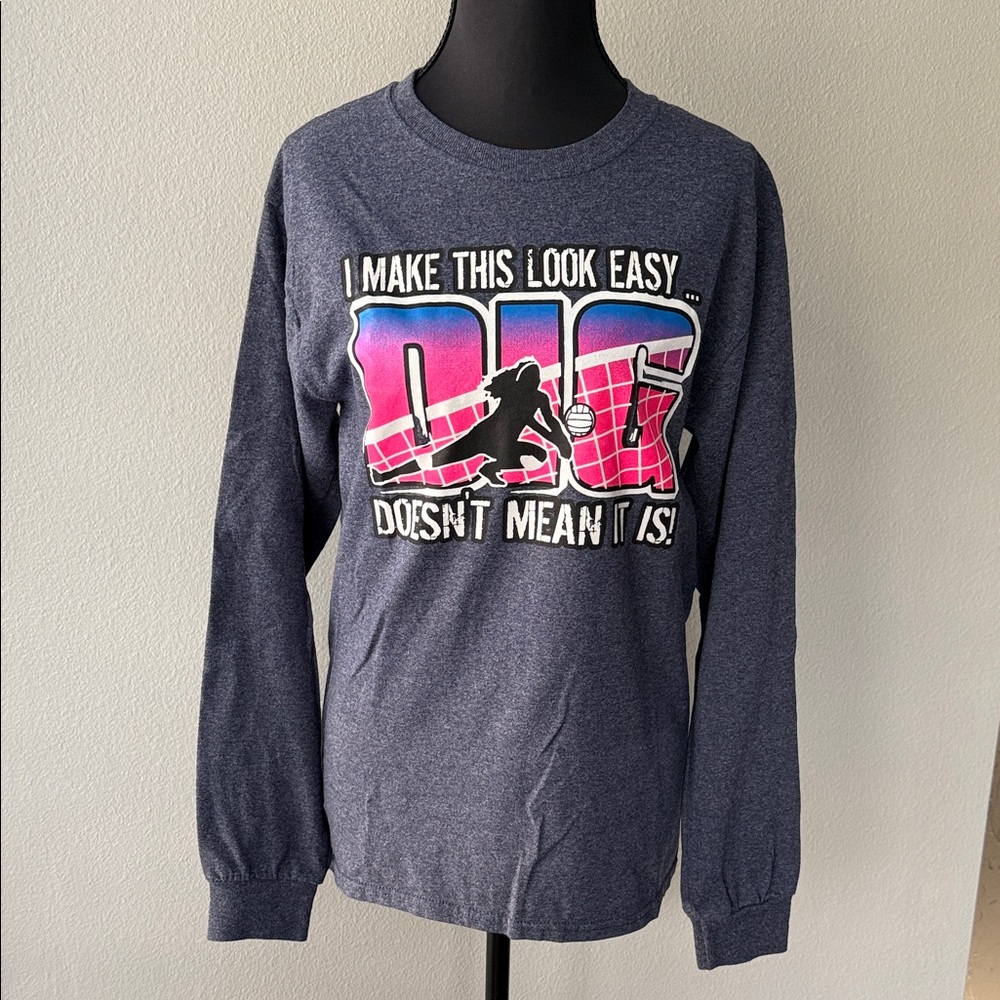 Women's Graphic Long Sleeve Tee - Dark Gray.  Volleyball Libero T